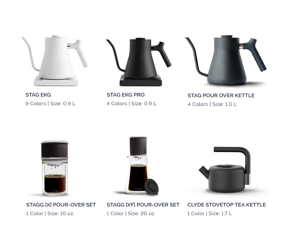 Assortment of Fellow coffee essentials all curated and custom branded by Swagger.