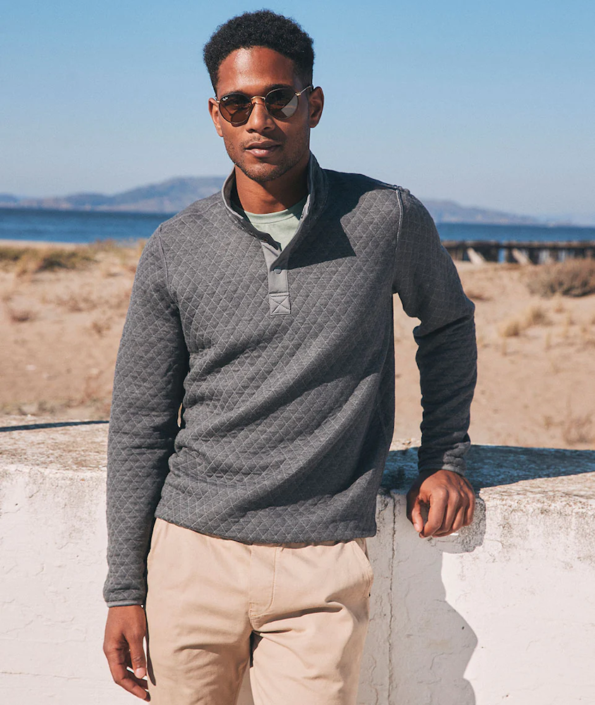 Man wearing the Marine Layer Corbet Sweater curated by Swagger