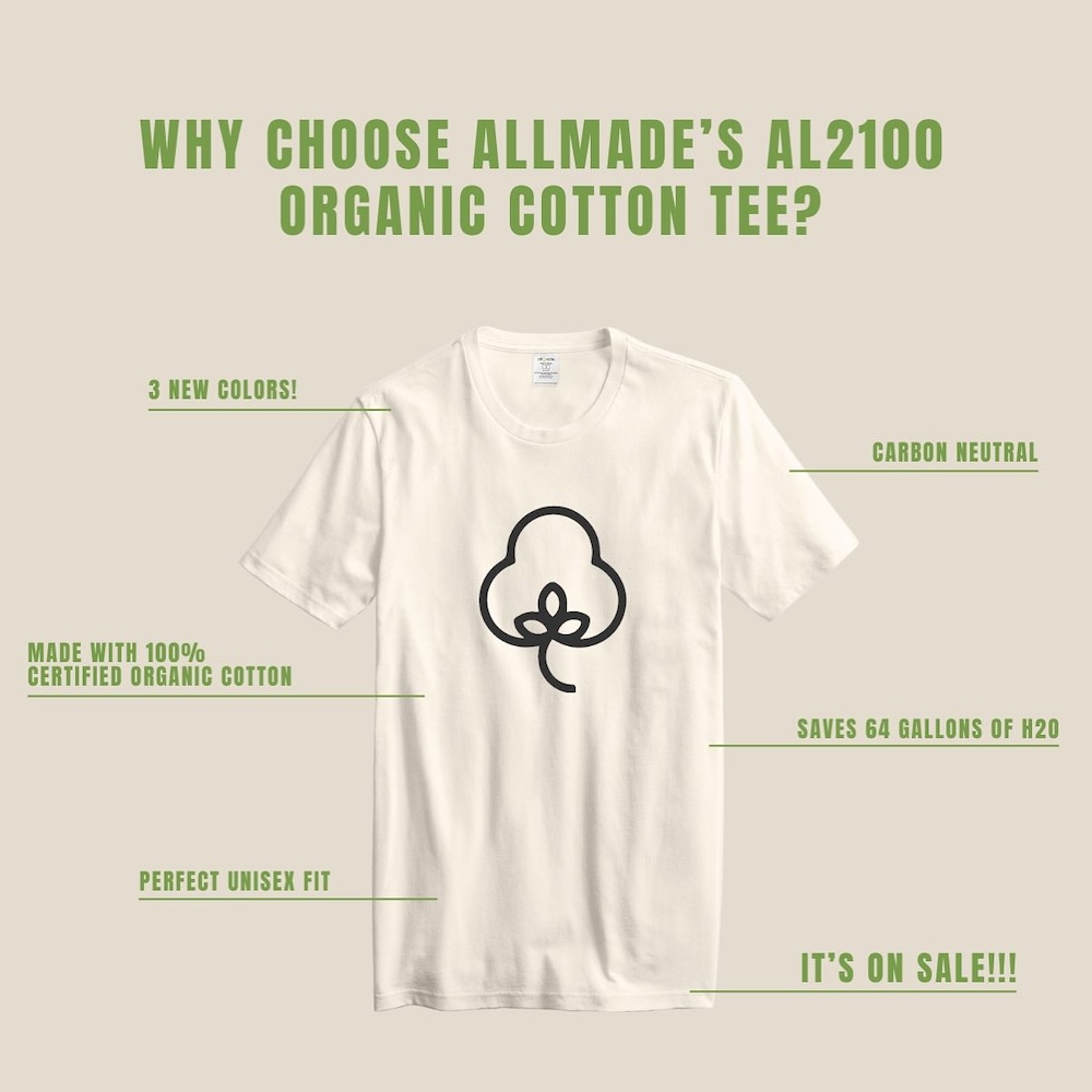 Image of Allmade’s AL2100 Organic Tee can be company branded for you by Swagger