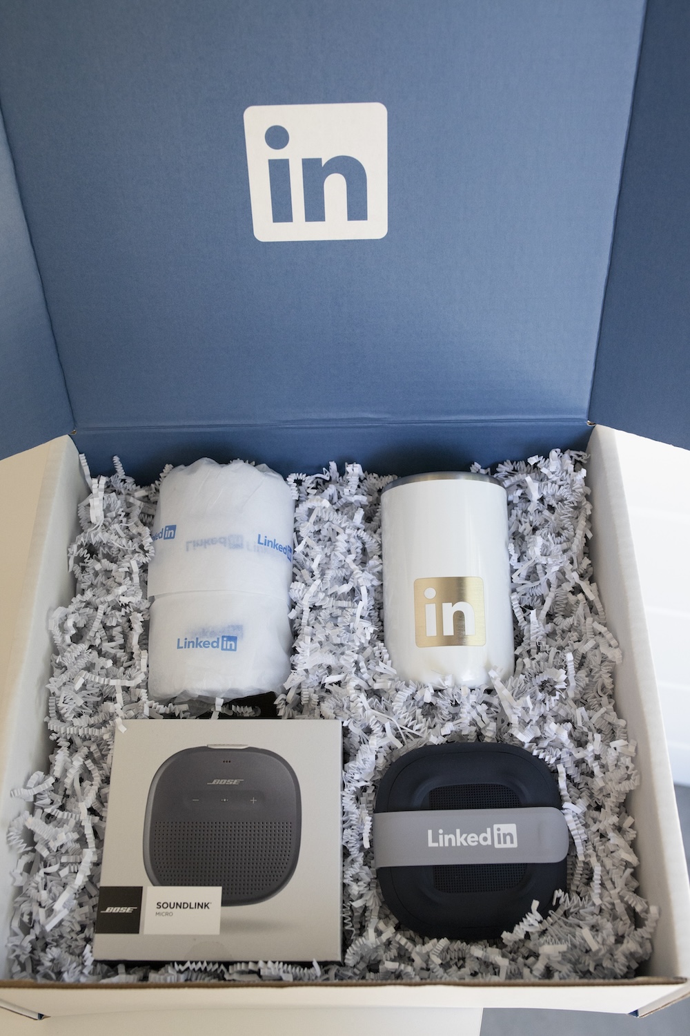 New hire kit for LinkedIn curated, kitted, and shipped by Swagger