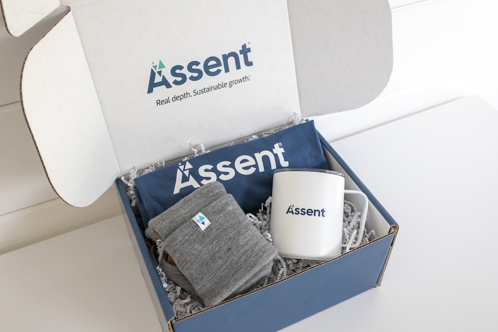 Custom branded Assent employee kit curated by Swagger